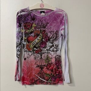 Katydid Pink and Purple Graphic Long Sleeve Top Y2K